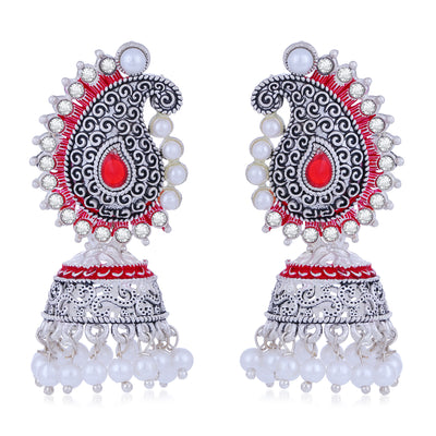 Sukkhi Fascinating Oxidised Paisley Mint Collection Pearl Jhumki Earring For Women