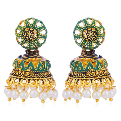 Sukkhi Alluring Gold Plated Mint Collection Pearl Jhumki Earring For Women