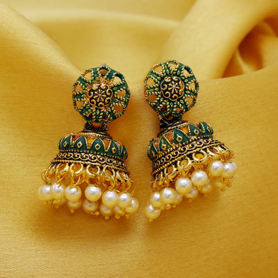 Sukkhi Alluring Gold Plated Mint Collection Pearl Jhumki Earring For Women