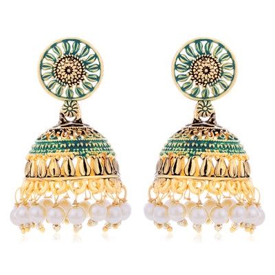 Sukkhi Charming Gold Plated Mint Collection Pearl Jhumki Earring For Women