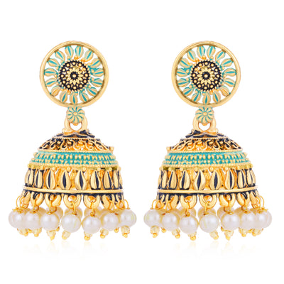 Sukkhi Sparkling Gold Plated Mint Collection Pearl Jhumki Earring For Women