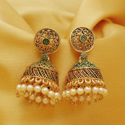 Sukkhi Incredible Gold Plated Mint Collection Pearl Jhumki Earring For Women