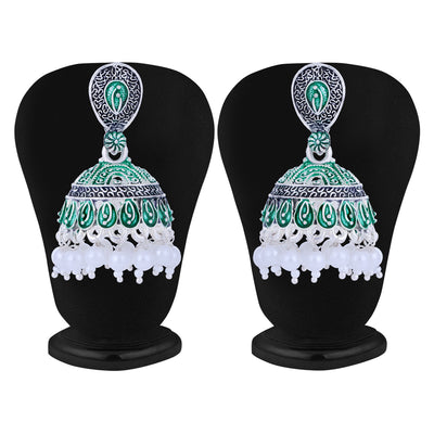 Sukkhi Adorable Mint Collection Pearl Oxidised Jhumki Earring For Women
