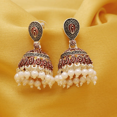 Sukkhi Dazzling Mint Collection Pearl Oxidised Jhumki Earring For Women