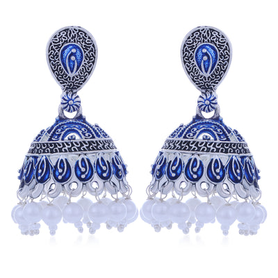 Sukkhi Luxurious Mint Collection Pearl Oxidised Jhumki Earring For Women