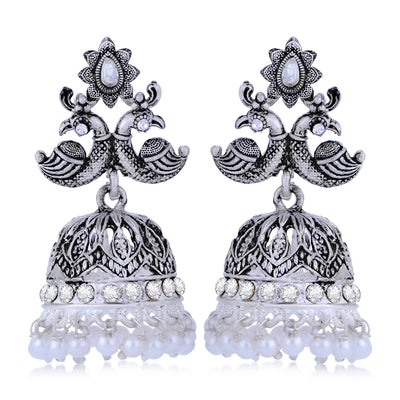 Sukkhi Glimmery Oxidised Peacock Pearl Jhumki Earring For Women