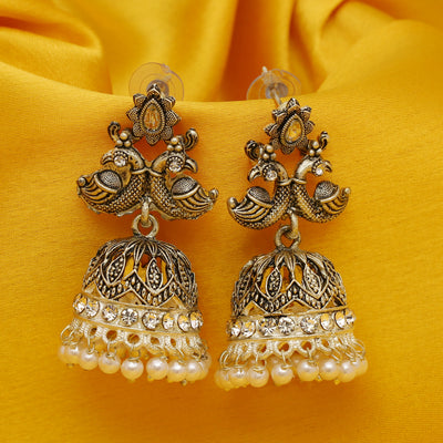 Sukkhi Glimmery Oxidised Peacock Pearl Jhumki Earring For Women