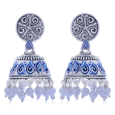 Sukkhi Fashionable Oxidised Mint Collection Pearl Jhumki Earring For Women