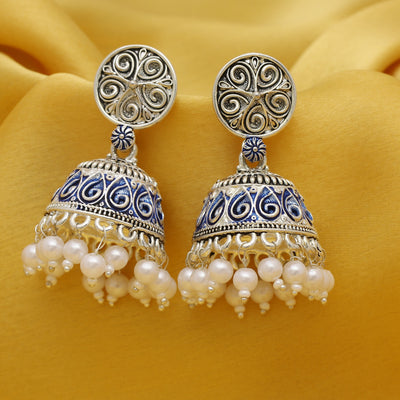 Sukkhi Fashionable Oxidised Mint Collection Pearl Jhumki Earring For Women