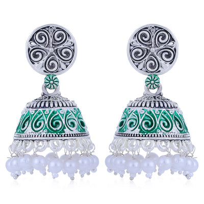 Sukkhi Equisite Oxidised Mint Collection Pearl Jhumki Earring For Women