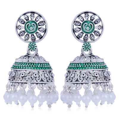 Sukkhi Designer Oxidised Mint Collection Pearl Jhumki Earring For Women