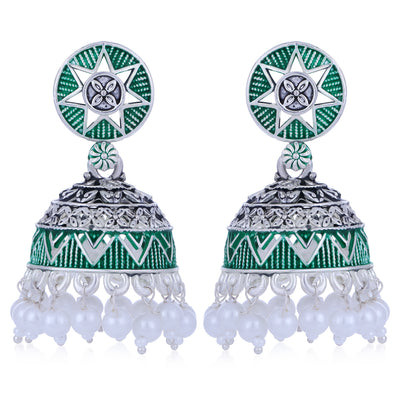 Sukkhi Excellent Oxidised Mint Collection Pearl Jhumki Earring For Women