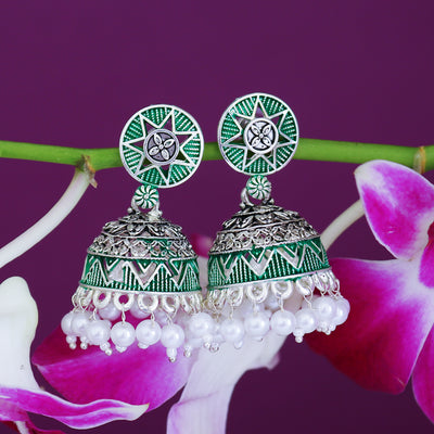 Sukkhi Excellent Oxidised Mint Collection Pearl Jhumki Earring For Women