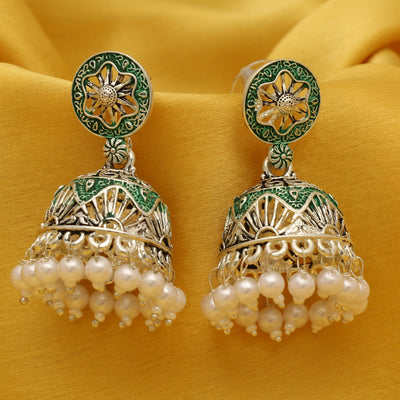 Sukkhi Ravishing Oxidised Mint Collection Pearl Jhumki Earring For Women