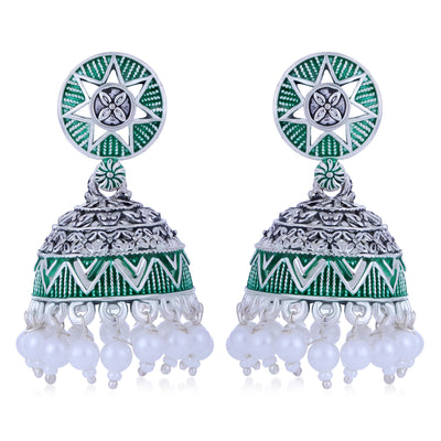 Sukkhi Pretty Oxidised Mint Collection Pearl Jhumki Earring For Women