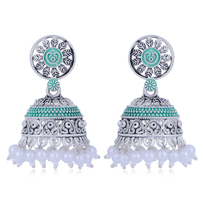 Sukkhi Beautiful Oxidised Mint Collection Pearl Jhumki Earring For Women