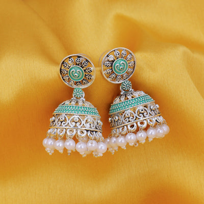 Sukkhi Beautiful Oxidised Mint Collection Pearl Jhumki Earring For Women