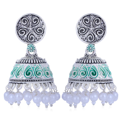 Sukkhi Adorable Oxidised Mint Collection Pearl Jhumki Earring For Women