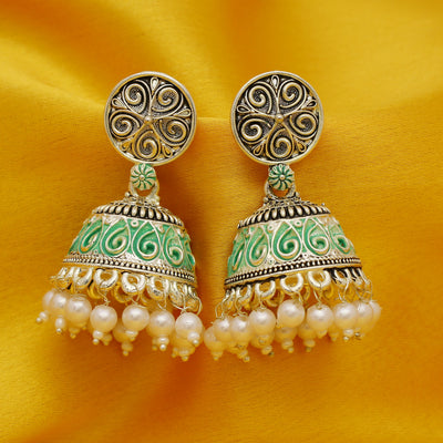 Sukkhi Adorable Oxidised Mint Collection Pearl Jhumki Earring For Women