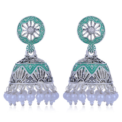 Sukkhi Astonish Oxidised Mint Collection Pearl Jhumki Earring For Women