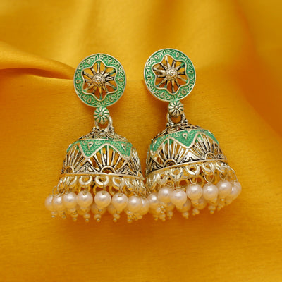 Sukkhi Astonish Oxidised Mint Collection Pearl Jhumki Earring For Women