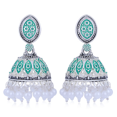 Sukkhi Ethnic Oxidised Mint Collection Pearl Jhumki Earring For Women