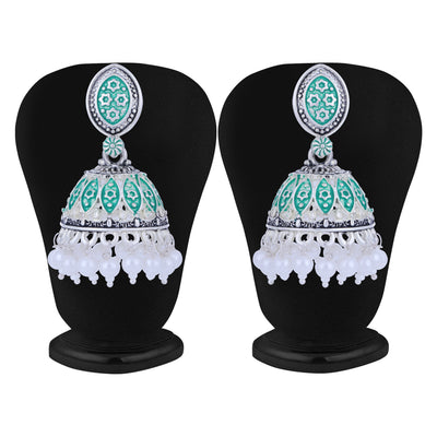 Sukkhi Ethnic Oxidised Mint Collection Pearl Jhumki Earring For Women