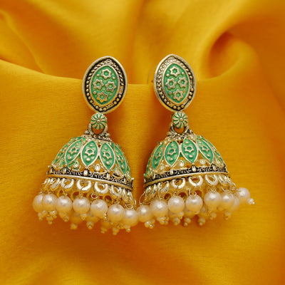 Sukkhi Ethnic Oxidised Mint Collection Pearl Jhumki Earring For Women