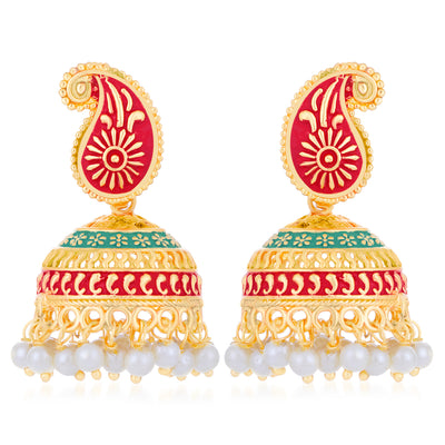 Sukkhi Ethnic Gold Plated Paisley Mint Collection Jhumki Earring For Women