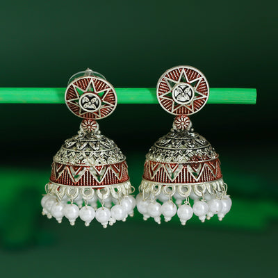 Sukkhi Trendy Oxidised Mint Collection Pearl Jhumki Earring For Women