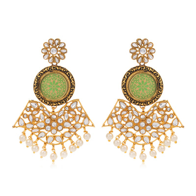 Sukkhi Equisite Gold Plated Mint Meena Collection Chandelier Earring for Women