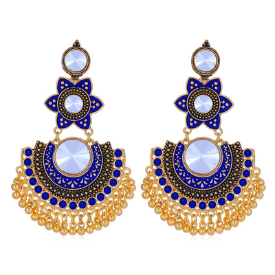 Sukkhi Elegant Gold Plated Floral Mint Meena Collection Chandbali Earrings For Women