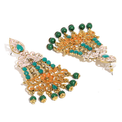 Sukkhi Cluster Gold Plated Mint Collection Earring and Maangtikka Set for Women