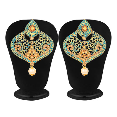 Sukkhi Lavish Gold Plated Mint Meena Collection Dangle Earring & MaangTikka for Women