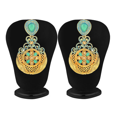 Sukkhi Marvellous Gold Plated Mint Meena Collection Chandelier Earring & MaangTikka for Women