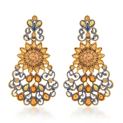 Sukkhi Modern Gold Plated LCT Stone Chandelier Earring & MaangTikka for Women