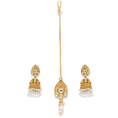 Sukkhi Fine Gold Plated Jhumki Earring and Maangtikka Set for Women