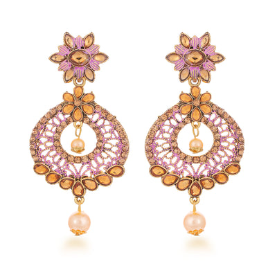 Sukkhi Appealing Gold Plated LCT Stone Dangle Earring & MaangTikka for Women