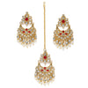 Sukkhi Stunning Kundan Gold Plated Pearl Earring Maangtikka Set for Women
