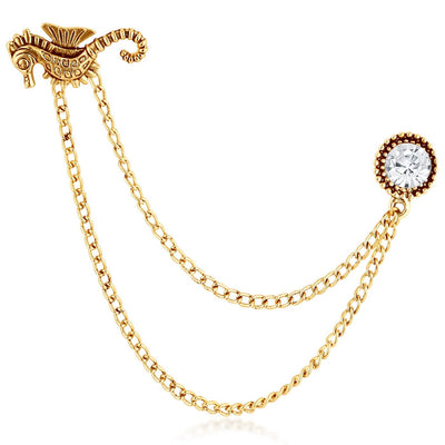 Sukkhi Dazzling Gold Plated Sea Horse Design Lapel pin for men