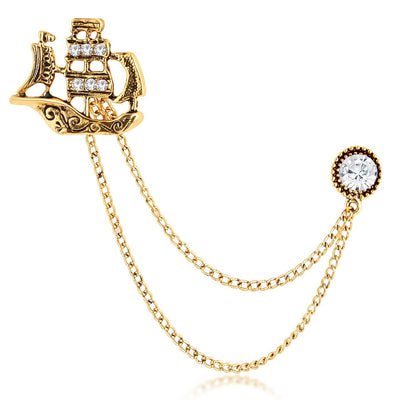 Sukkhi Dazzling Gold Plated Ship Design Lapel pin for men