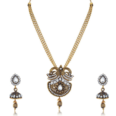 Sukkhi Intricately Crafted Peacock Oxidised Long Haram Necklace Set For Women