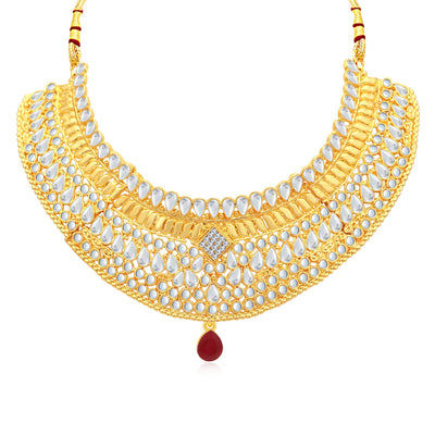 Sukkhi Resplendent Gold Plated AD Choker Necklace Set For Women-1