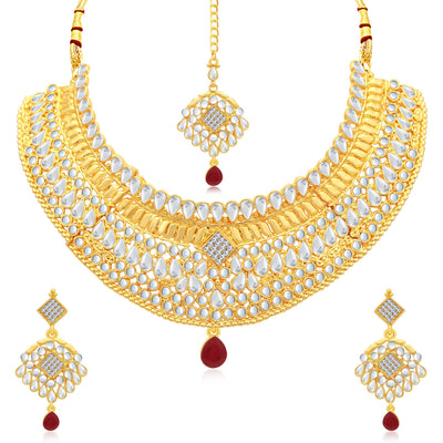 Sukkhi Resplendent Gold Plated AD Choker Necklace Set For Women