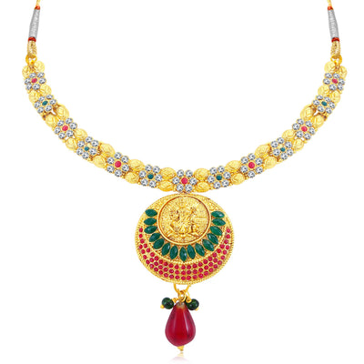 Sukkhi Gorgeous Temple Gold Plated AD Collar Necklace Set For Women-1