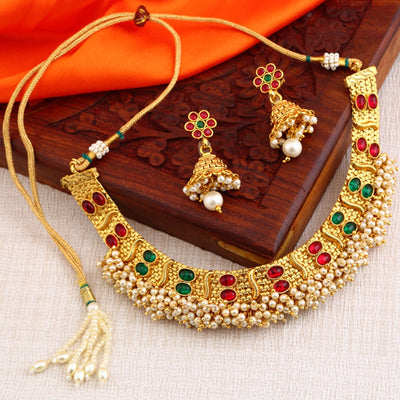 Sukkhi Bollywood Collection Reversible Delightly Red and Green Gold Plated Necklace Set for women