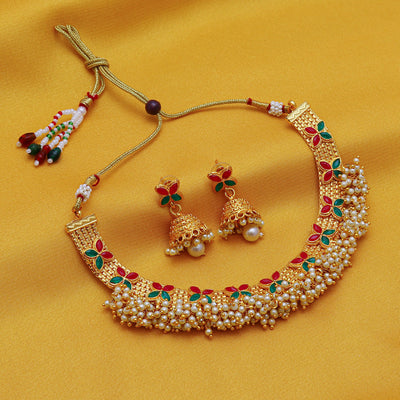 Sukkhi Bollywood Collection Amazing Red and Green Gold Plated Necklace Set for women