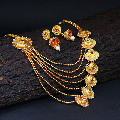 Sukkhi Eye-catchy Jalebi Design 7 String Gold Plated Necklace Set
