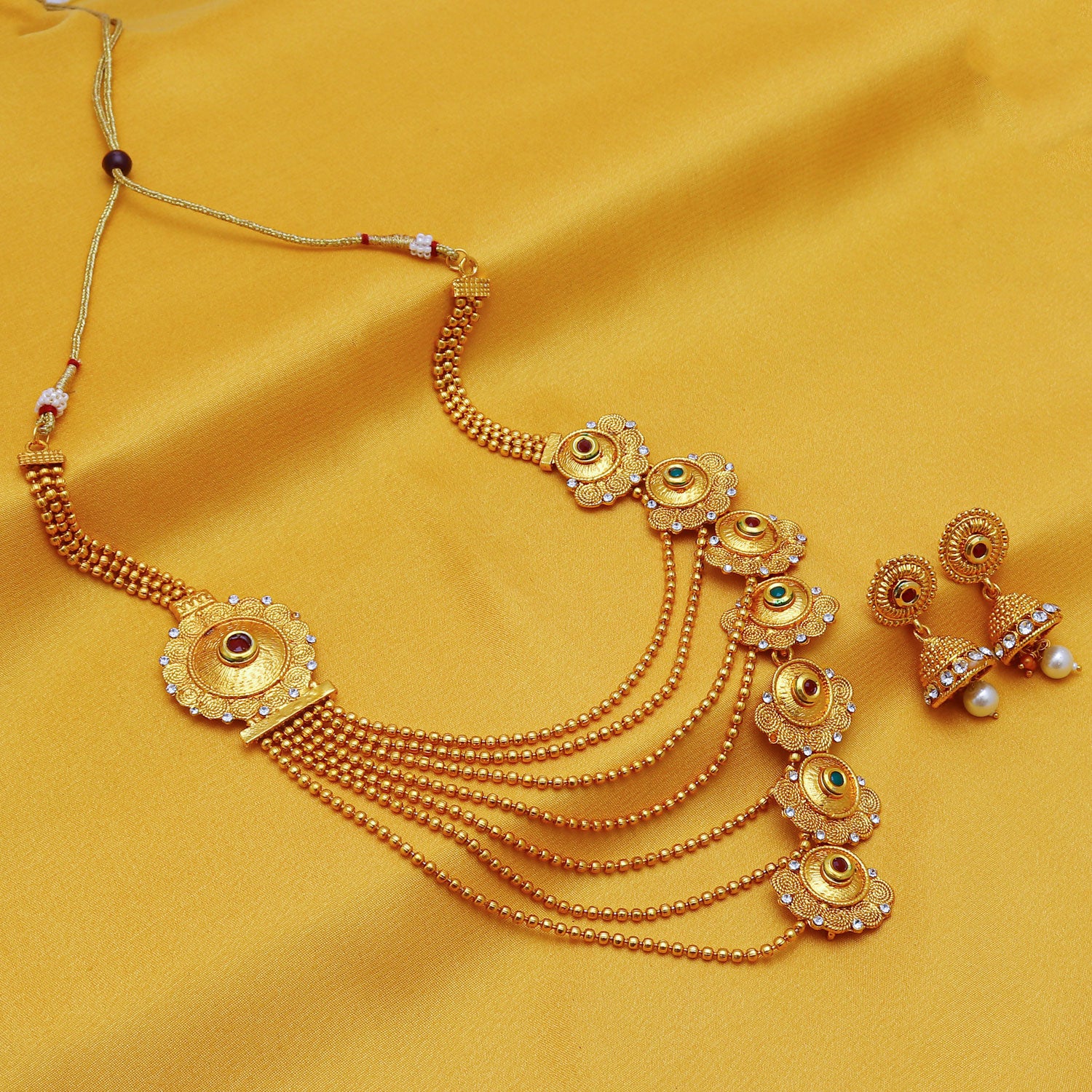 Sukkhi Eye-catchy Jalebi Design 7 String Gold Plated Necklace Set 