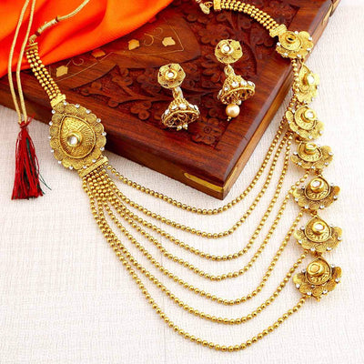 Sukkhi Bollywood Collection Trendy Jalebi Design 7 String Gold Plated Necklace Set for women